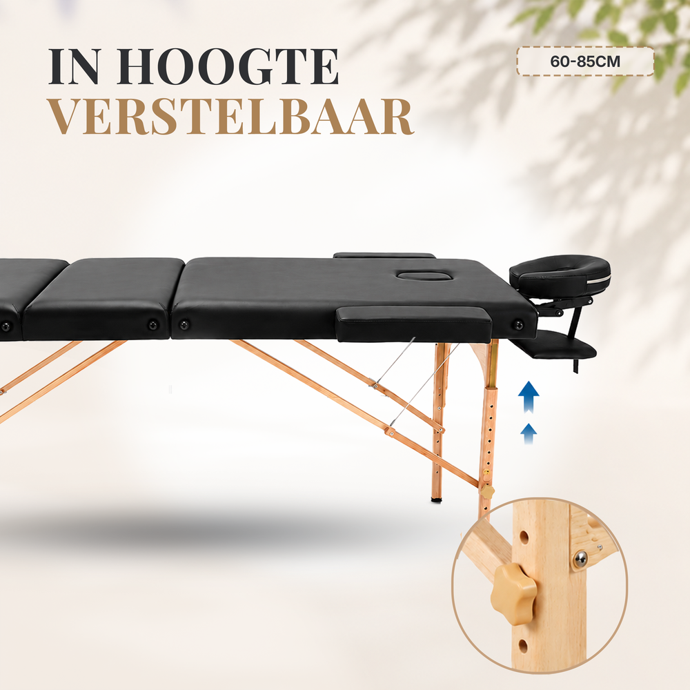 Duerté Luxe 3-Delige Massagetafel XXL – Professionele Opvouwbare Behandeltafel met Verstelbare Rugleuning