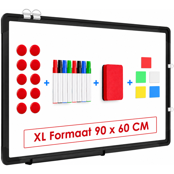 Duerté Premium Magnetisch Whiteboard 90x60 cm – Zwart Memobord Inclusief Stiften, Wisser & Accessoires