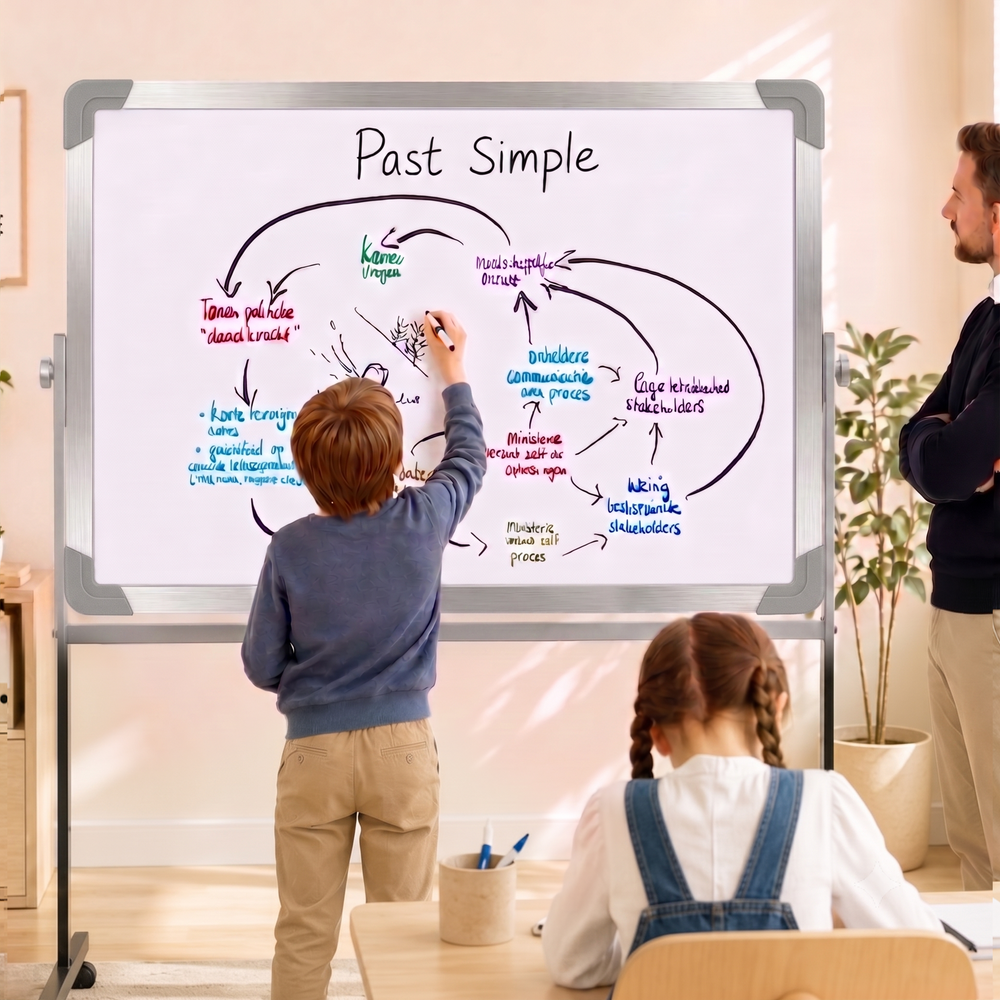 Duerté Premium Magnetisch Whiteboard 100x70 cm – Zilver Memobord Inclusief Stiften, Wisser & Accessoires