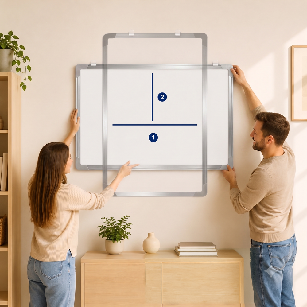 Duerté Premium Magnetisch Whiteboard 100x70 cm – Zilver Memobord Inclusief Stiften, Wisser & Accessoires