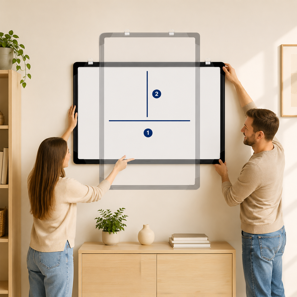 Duerté Premium Magnetisch Whiteboard 90x60 cm – Zwart Memobord Inclusief Stiften, Wisser & Accessoires